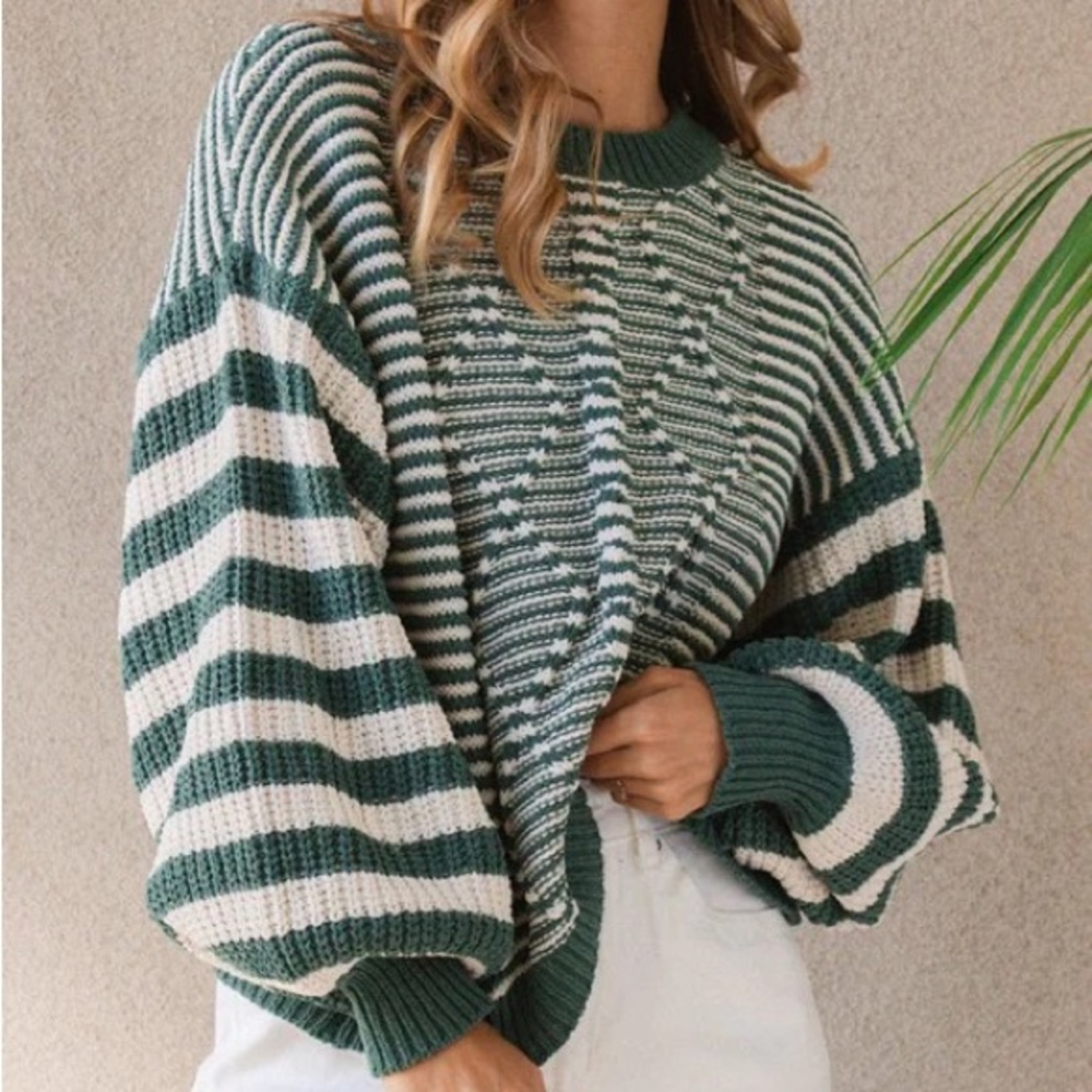 Mixed Stripe Cable Knit Sweater